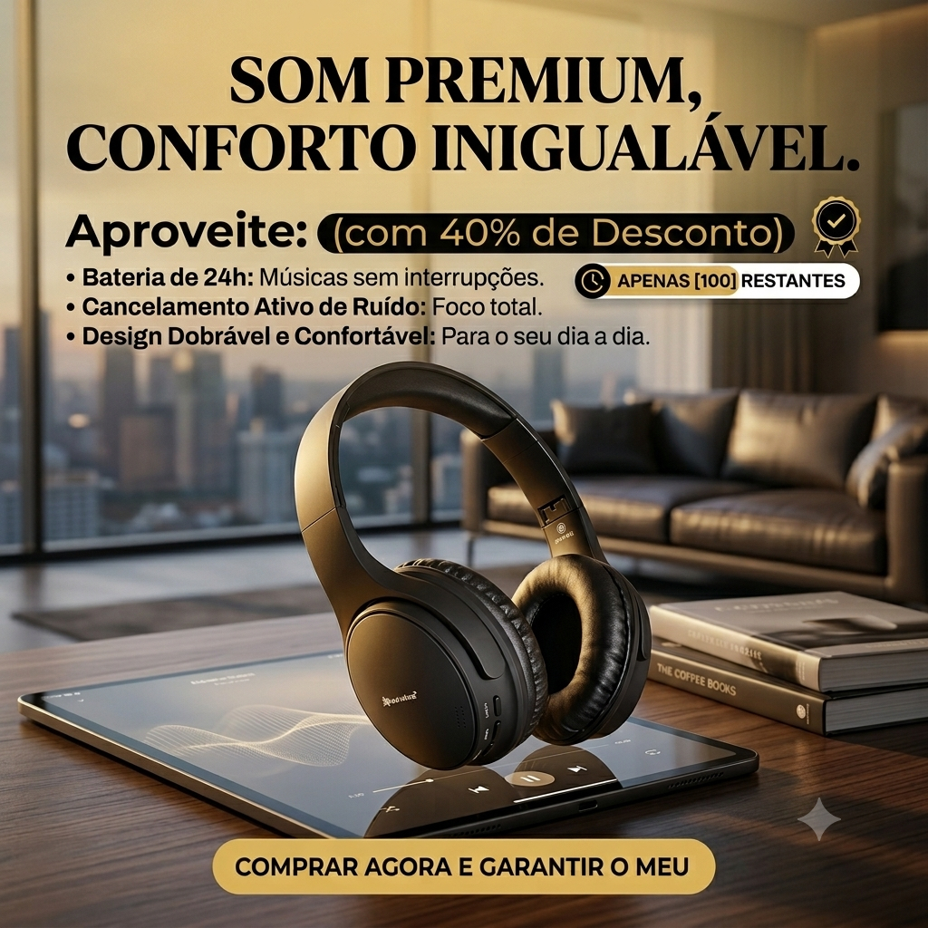 Fone Headphone Sem Fio Recarregável Entrada Cartão Memória Isolamento Acústico Confortável