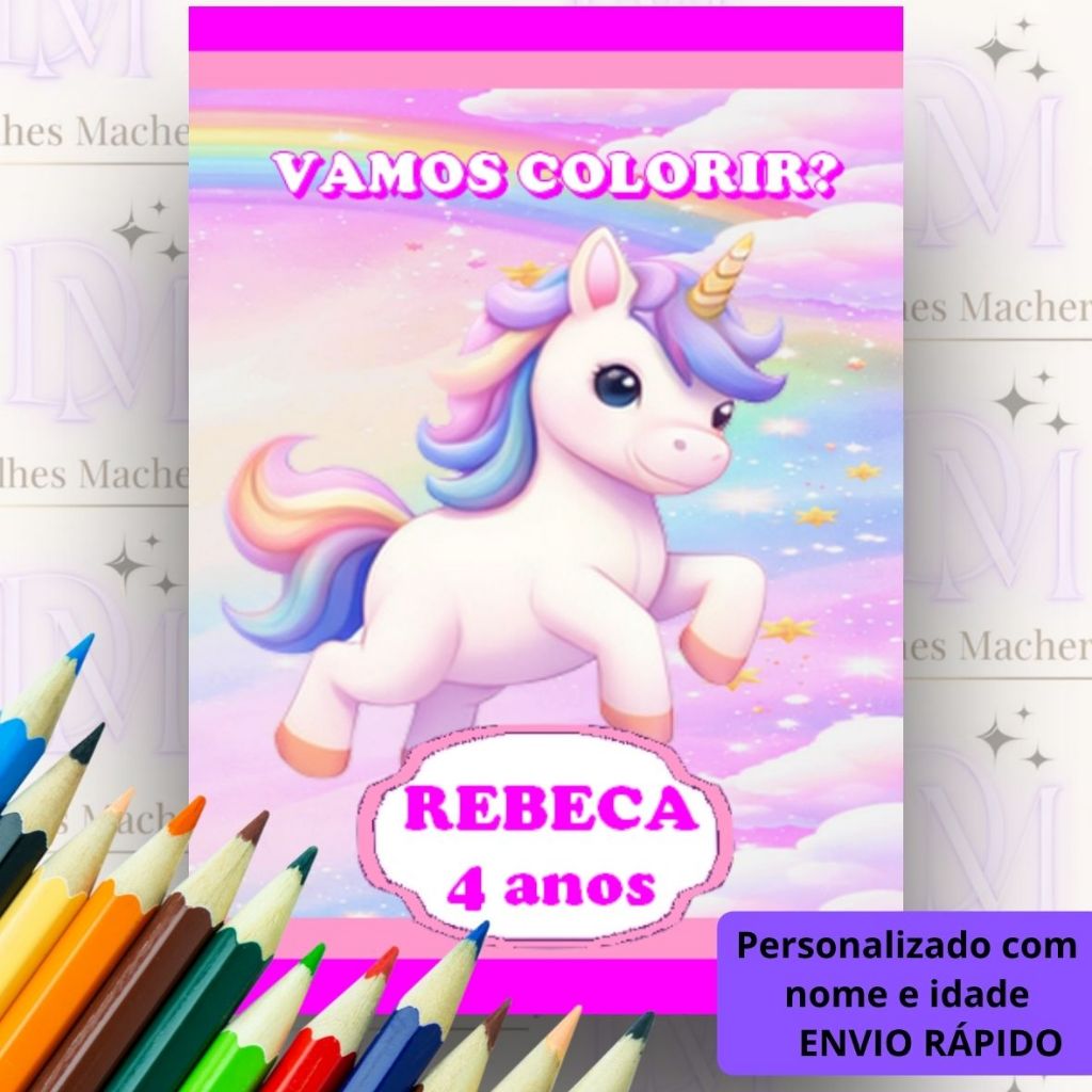 40 Livrinhos de Colorir Personalizado UNICÓRNIO CUTE - Lembrancinha de Aniversário Infantil