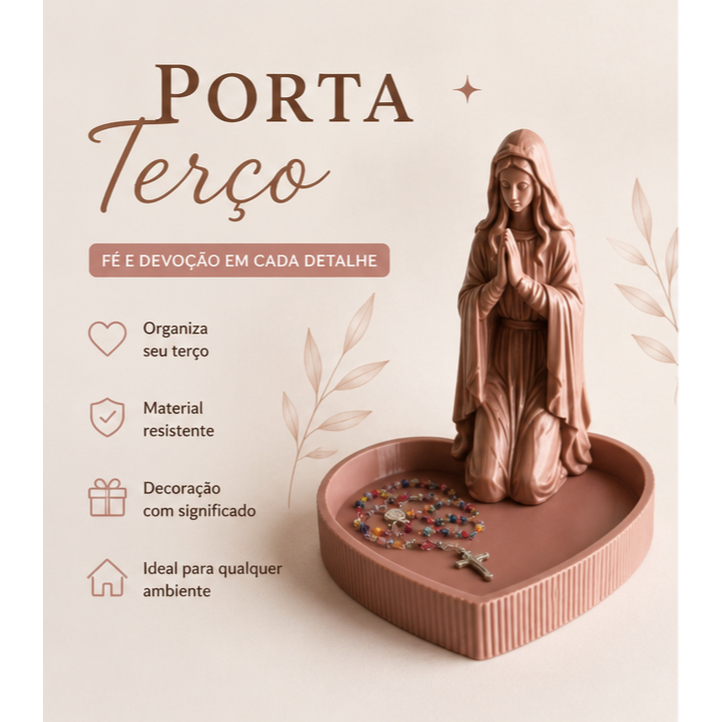 Porta Terço Religioso com Imagem de Nossa Senhora, Suporte para Terço com Nossa Senhora – Presente Religioso