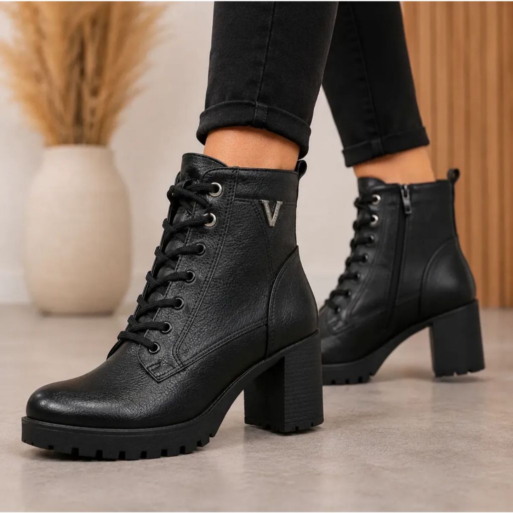 Bota Via Marte Coturno Salto Bloco Confortavel Detalhe Nova