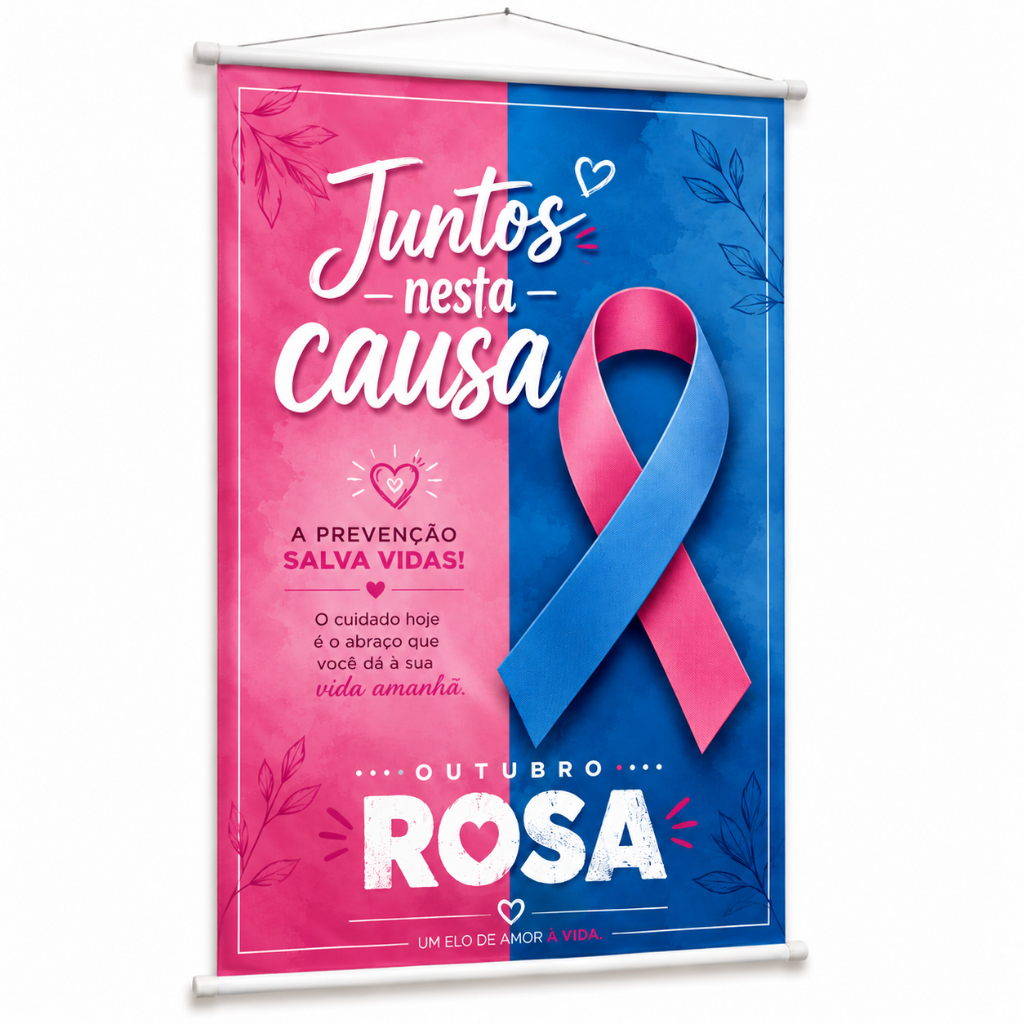 Banner Outubro Rosa Novembro Azul Campanha Preventiva produzido em lona. Cartaz para Eventos Hospital Clínicas Pub1095