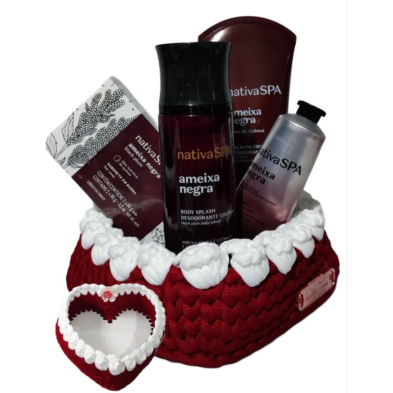 Kit Presente Nativa Spa Ameixa Negra O Boticário Com Cesta de Crochê Estruturada