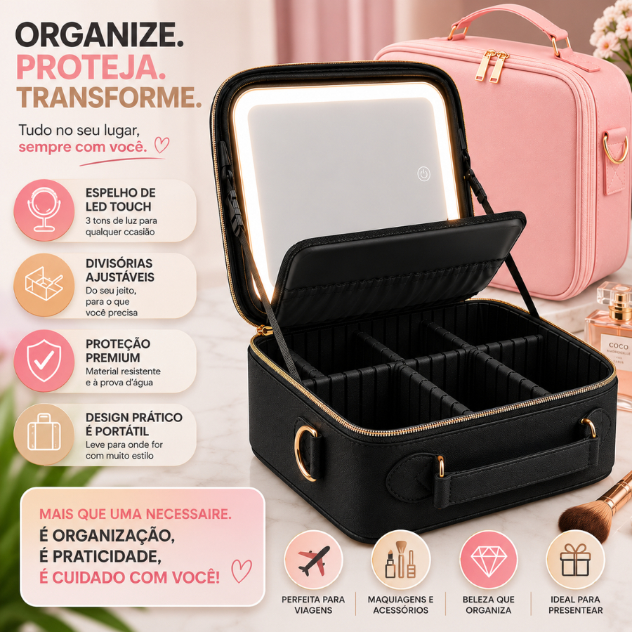 Kit Maquiagem Completo Maleta Profissional Com Luz LED Organizador Feminino