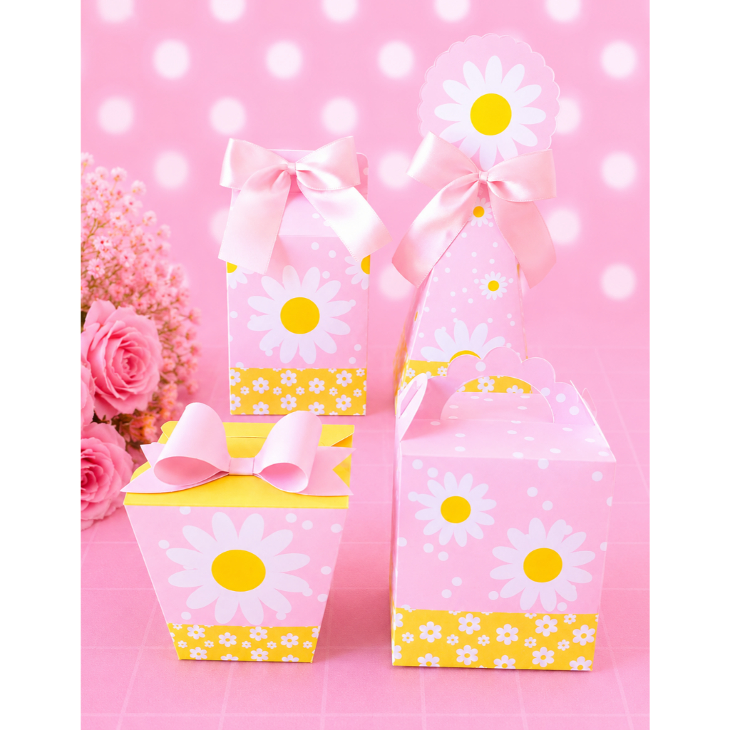 Personalizados Margaridas Rosa kit festa lembrancinha caixinha mimos aniversário Papelaria Personalizada