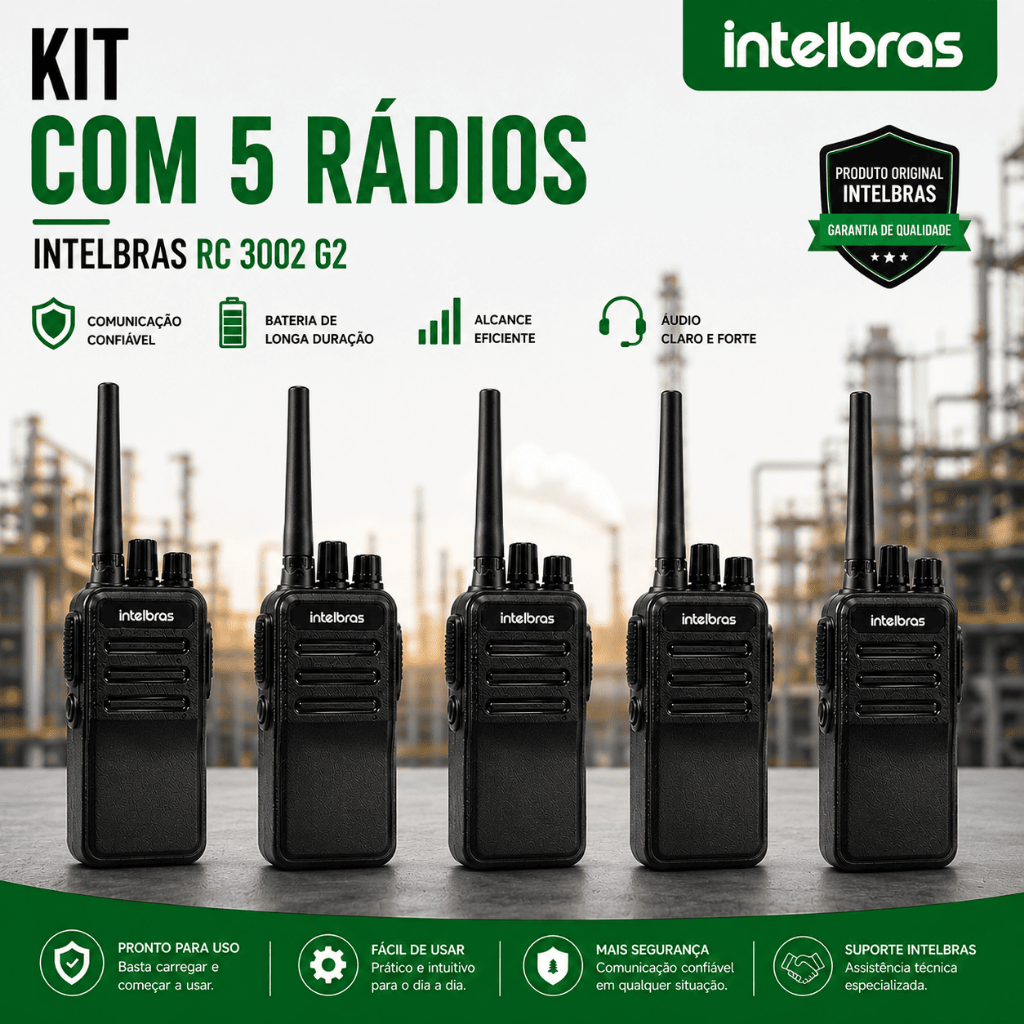 Kit 5 Unidades Rádio Comunicador Intelbras RC 3002 G2 Preto UHF Comunicação