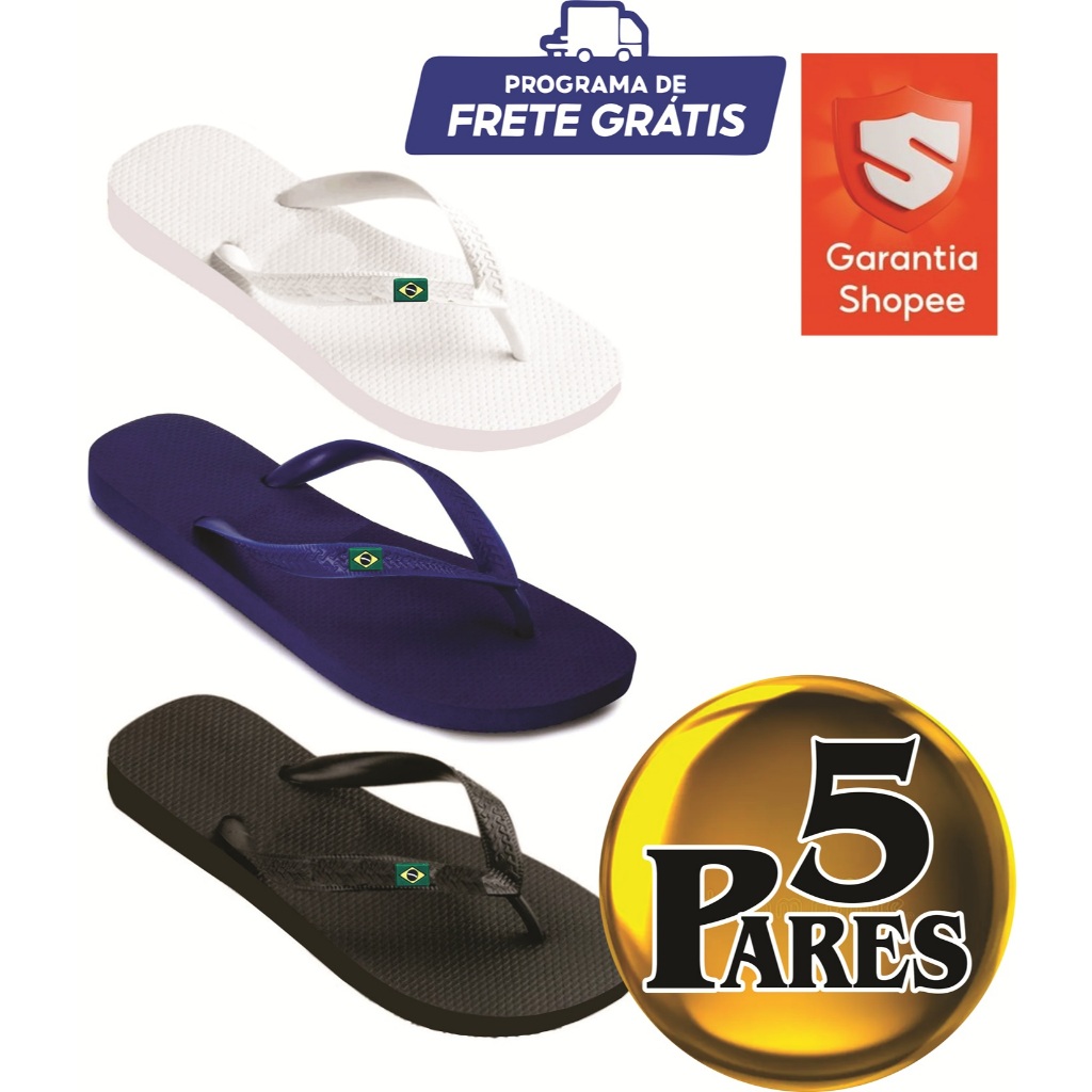KIT 5 PARES CHINELO BORRACHA BANDEIRINHA UNISSEX MONOCOLOR ANTIDERRAPANTE CONFORTÁVEL MACIO TOP ORIGINAL MAIS VENDIDO
