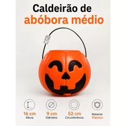 Balde Cesto Caldeirão Abobora Médio Halloween Doces ou Travessuras Dia das Bruxa Decoração