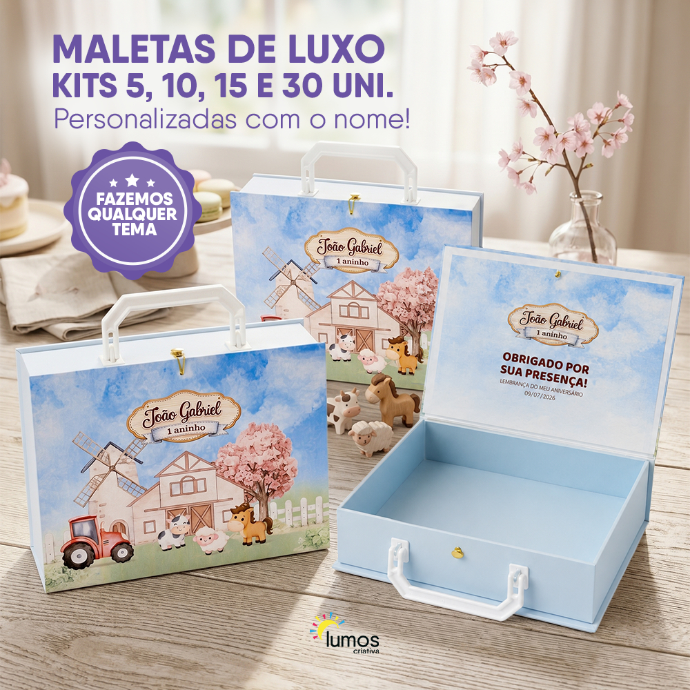 Caixa Maleta Cartonada Personalizada Luxo Kit 5 10 15 30 Lembrancinha Aniversário