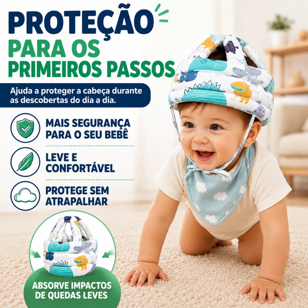 Capacete Protetor De Cabeça Bebê Anticolisão Confortável