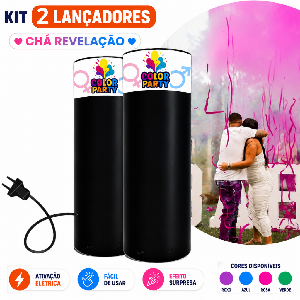 Kit 2 Lançadores Chá Revelação Serpentina e Po Com Tomada