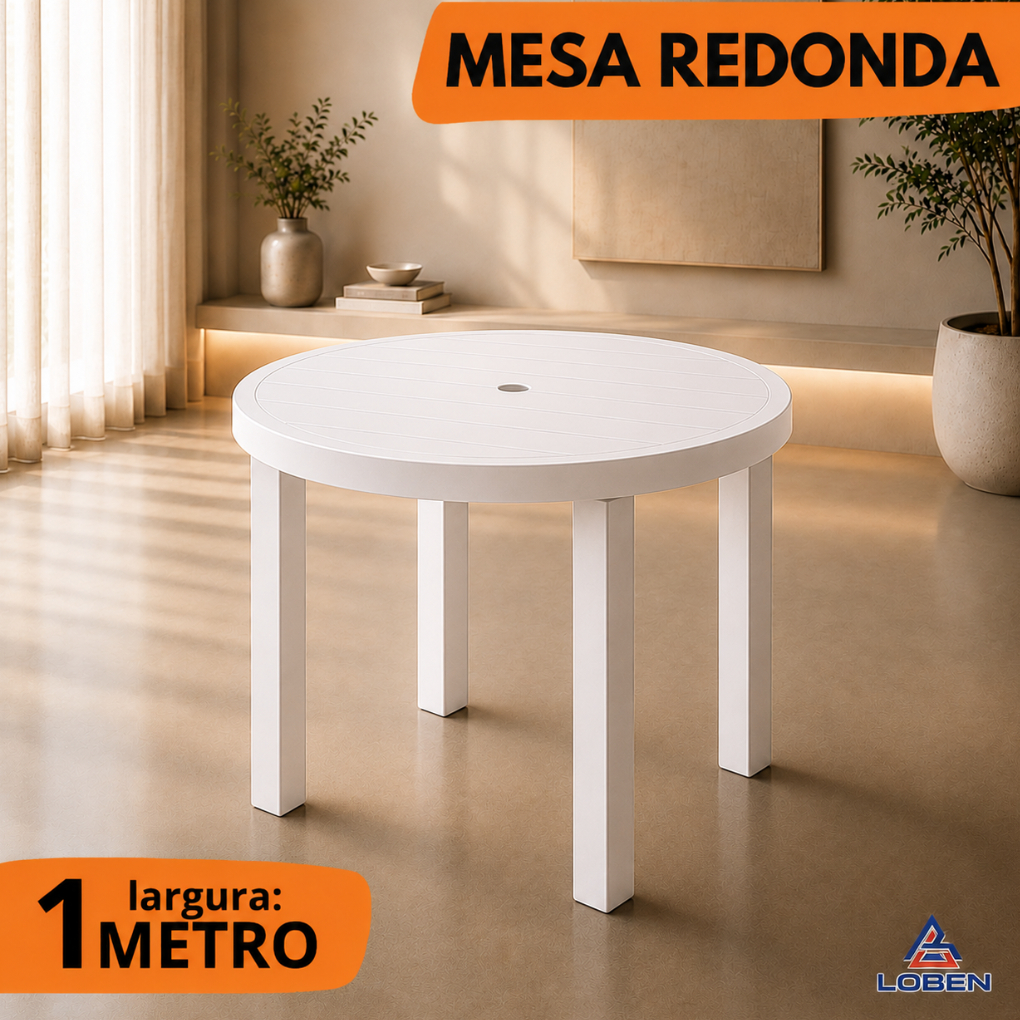 Mesa De Plastico Redonda Branca Desmontavel 1 Metro Resistente