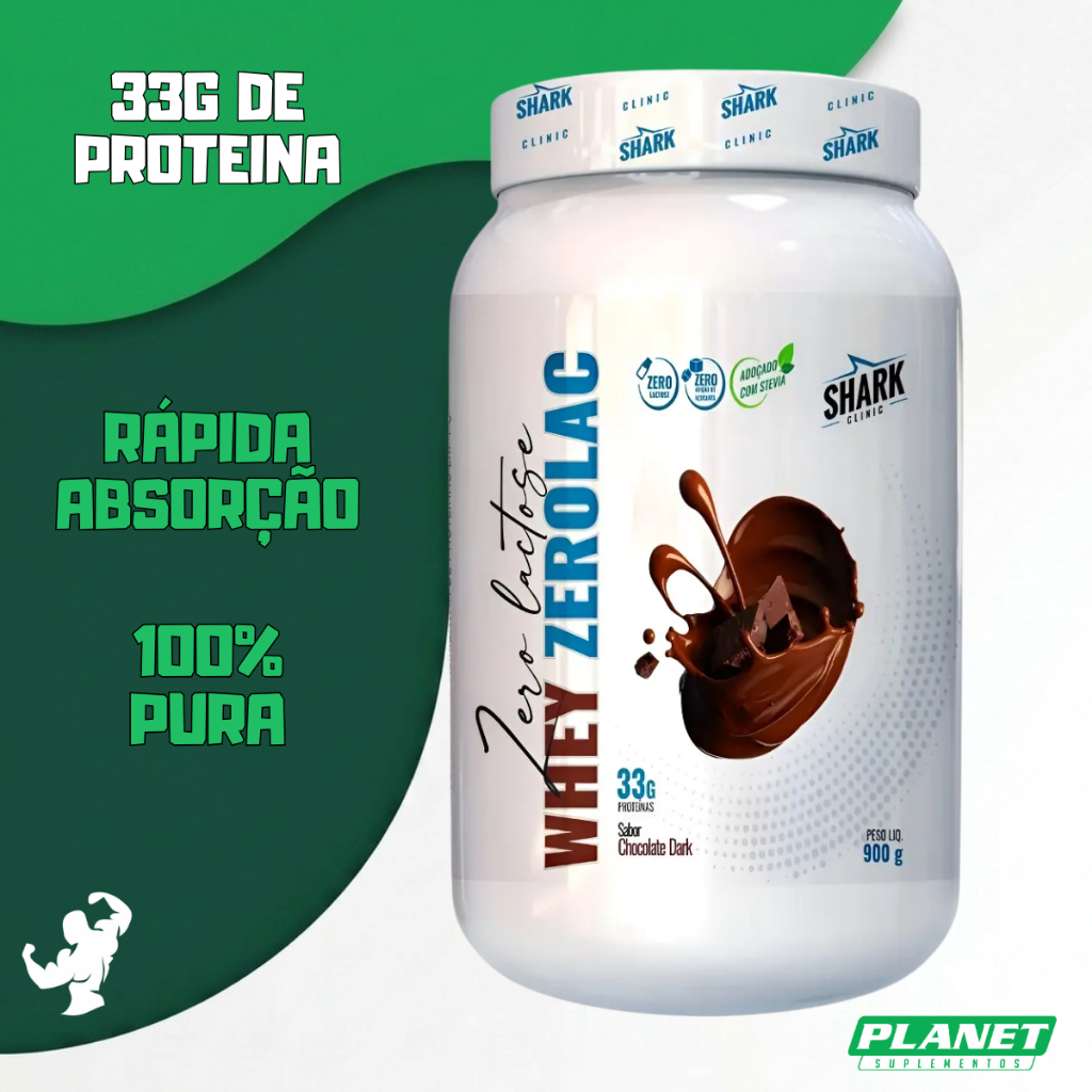 Whey Zero Lactose 900g Shark Pro Whey Protein Sem Lactose Ganho de Massa