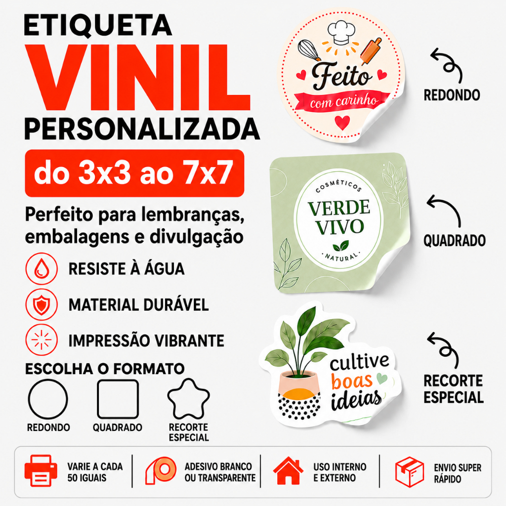 Adesivos Personalizados Em Vinil Branco a Prova D'água do 3x3 4x4 5x5 6x6 7x7 Cm Rótulo Etiquetas Adesivas