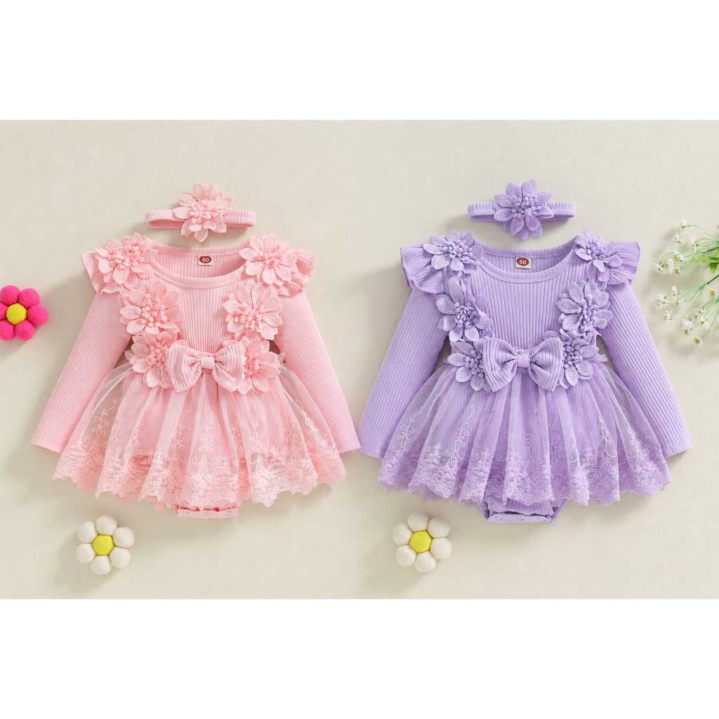 Body Romper Vestido Infantil Menina Inverno Manga Comprida  Fotos Newborn Festa