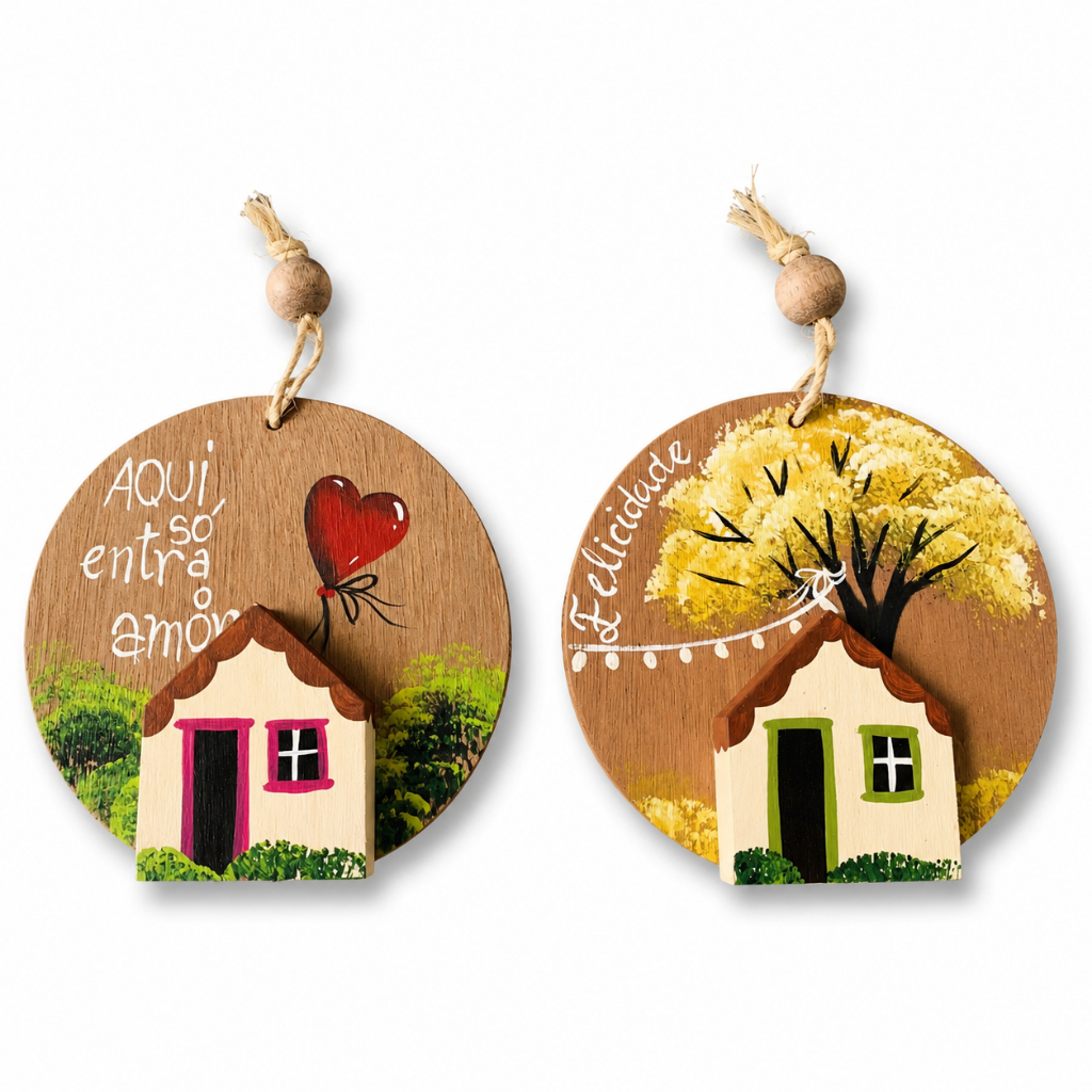 Bolachas Em Madeira Quadro Frases Afetivas Casinha Pintada À Mão