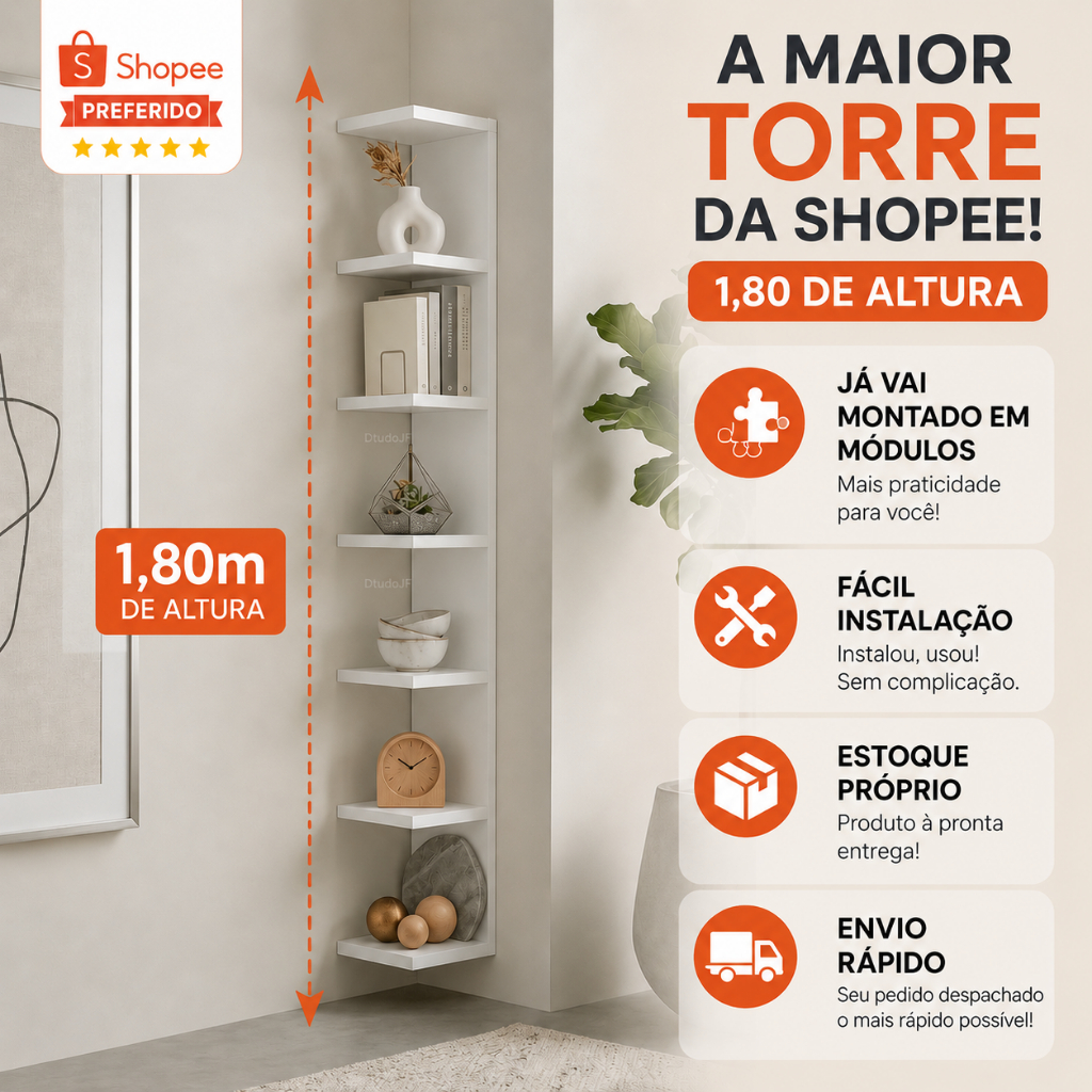 Torre De Prateleira Estante Mdf 180 cm Multiuso Para Quarto decoração Multiuso Perfumes Quarto