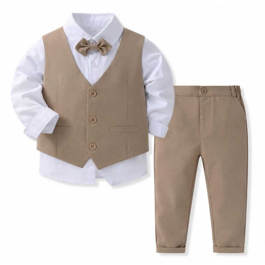 Conjunto social em oxford para meninos, com colete, calça e gravata ( Sem a camisa branca).
