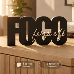 Letreiro Foco, força e Fé Placa Decorativa Motivacional Decoração Sala, Quarto e Escritório