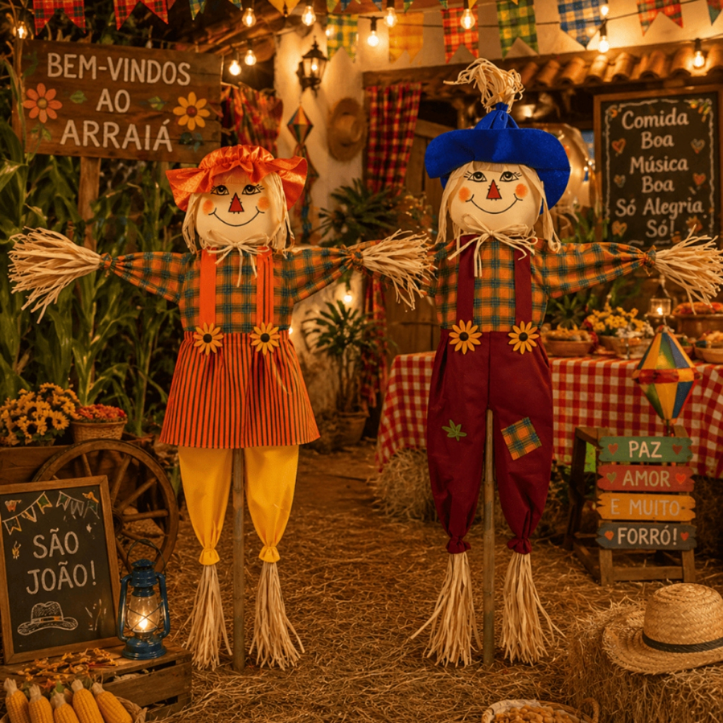 Espantalho Grande Decorativo 1,80CM Arraiá São João Festa Junina PartiuFesta Enfeite Junino