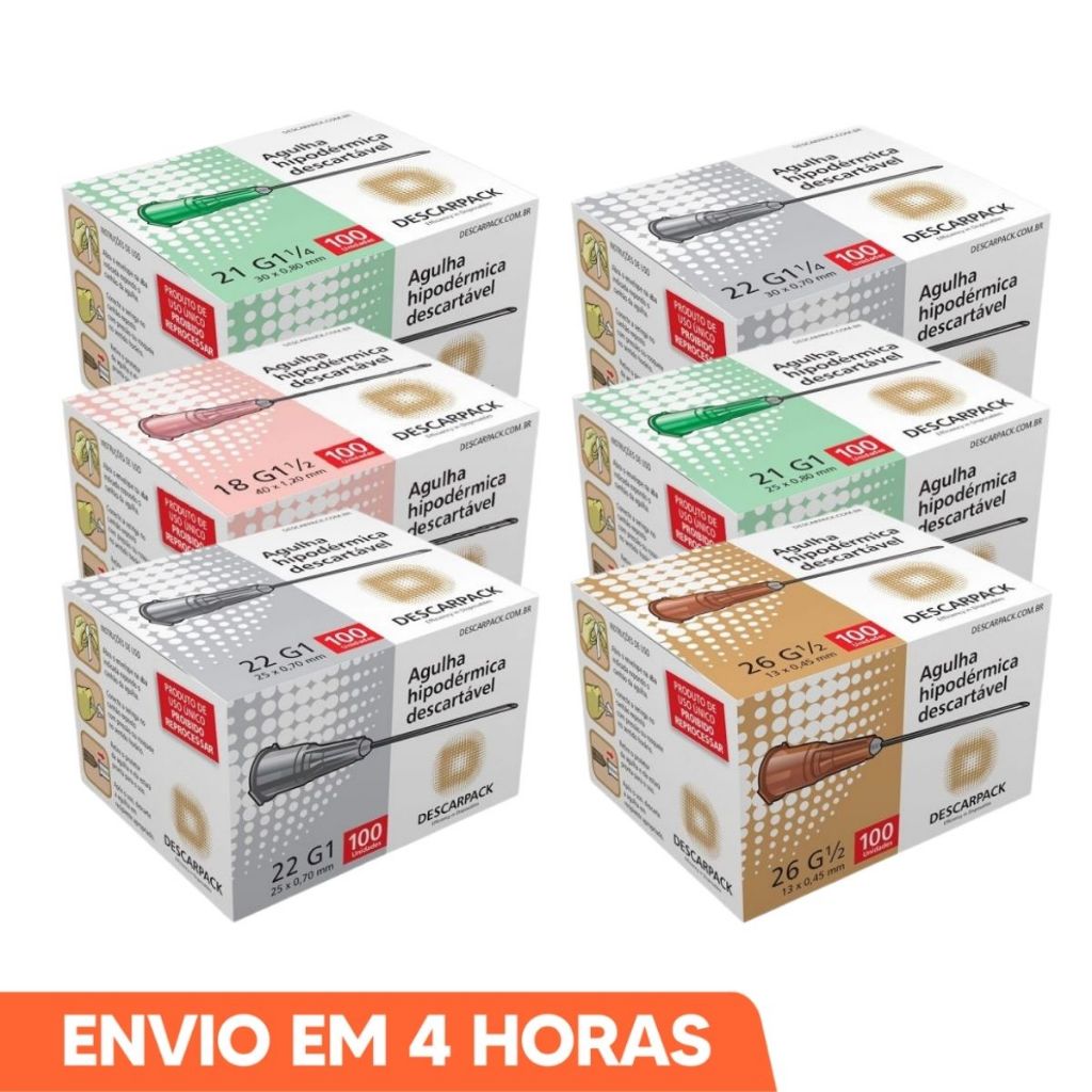 Agulha Hipodérmica 100un Descartável Todos Tamanhos Descarpack