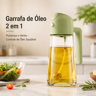 Garrafa de Óleo Vidro 2 em 1 Pulverizar e Despejar 470ml Cozinha Anti Gotejamento