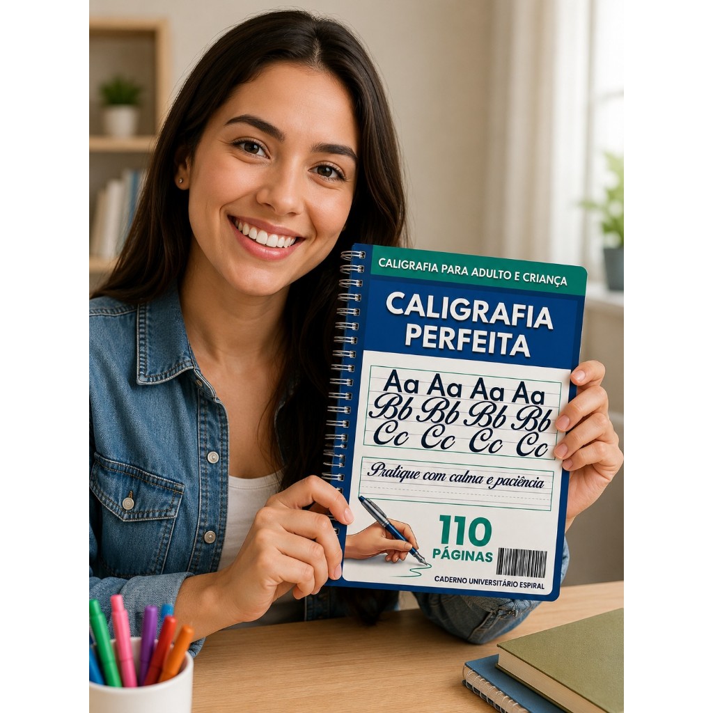 Caderno Caligrafia Adulto e Infantil para Melhorar a Letra, Prática da Escrita, Letra Bonita Treino