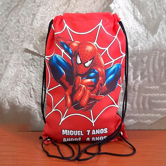 Mochilinha Sacolinha Mochila tipo saco Sacochila de tecido Personalizada Homem Aranha Festa Lembrancinha 18x28cm