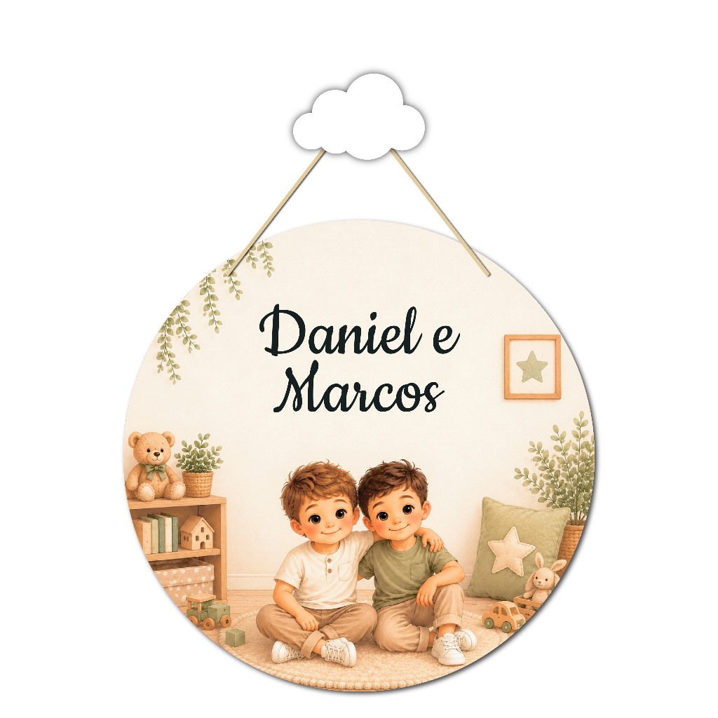 Enfeite Porta Maternidade Irmãos Meninos Nome Personalizado Quadro Infantil