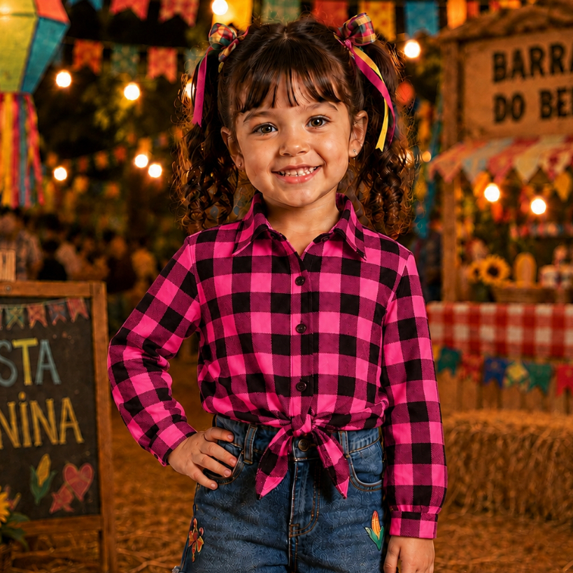 Camisa XADREZ INFANTIL Femenina Flanelada Manga Longa Algodão Festa junina