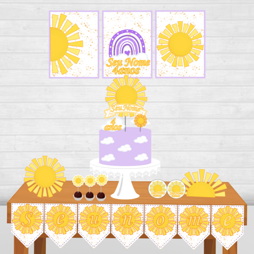 Kit Festa Primeira Volta ao Sol Roxo personalizado/mesversário aniversário/ Lembrançinha 47 itens