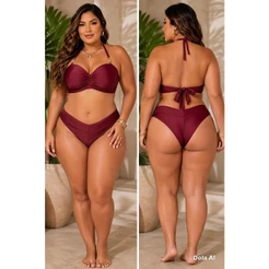 Biquíni Plus Size asa delta, bojo inteiro, forrado, com acessórios na alça, feminino, PRETO e cores.