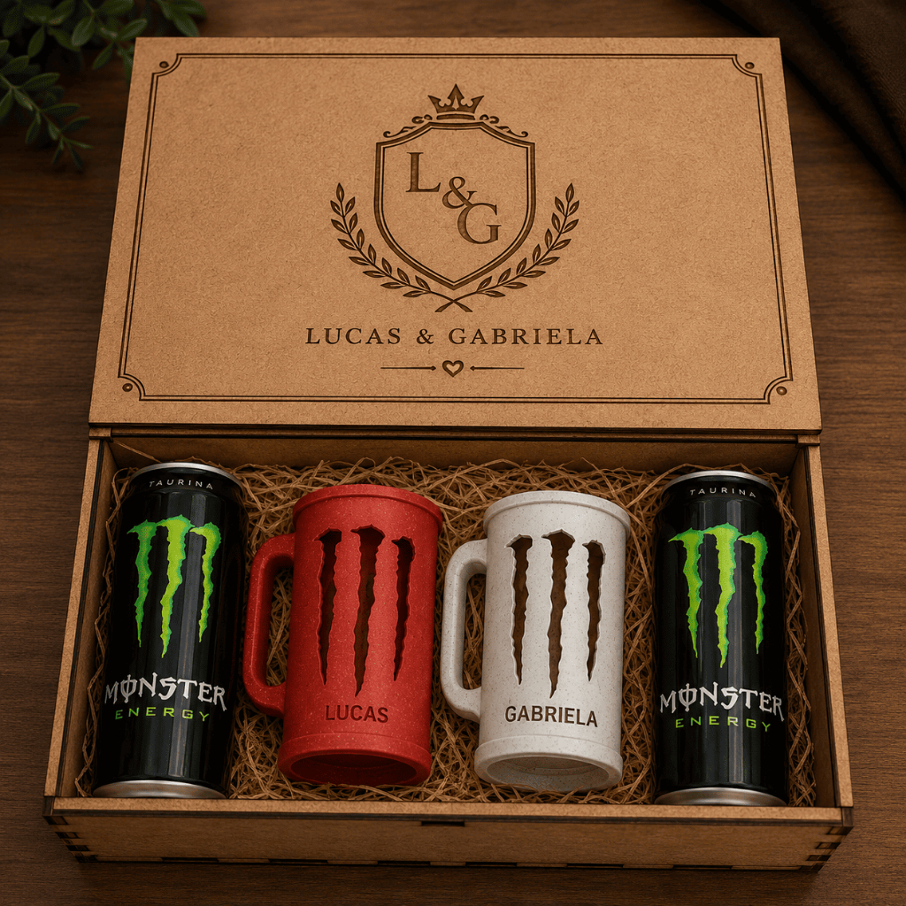 Kit Presente Monster Premium Personalizado com Porta-Latas e Caixa MDF com Nome