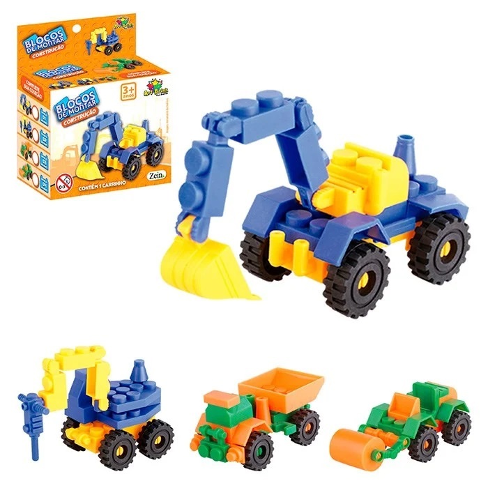 Blocos de Montar Infantil Carrinhos Veículos de Construção 4 Modelos Brinquedo Educativo Infantil