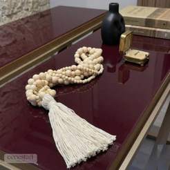 COLAR DE MESA DECORATIVO 70CM MADEIRA MARFIM 6 VOLTAS COM TASSEL BOHO