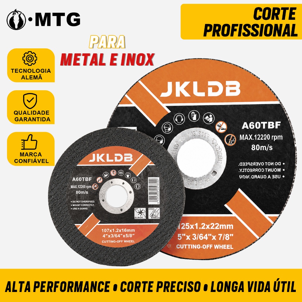 MTG Kit Discos de Corte Abrasivo 4" 5" 107mm 125mm para Esmerilhadeira Angular, Disco Fino Corte Metal Aço