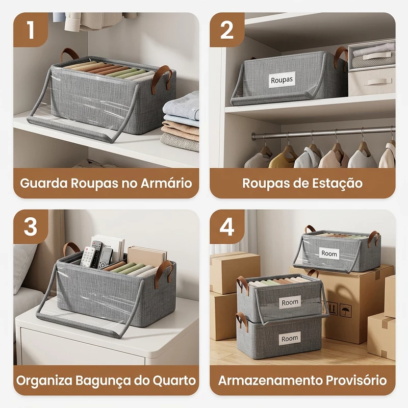 Kit com 6 Caixas Organizadoras Dobráveis para Roupas Tampa Visível — foto 5