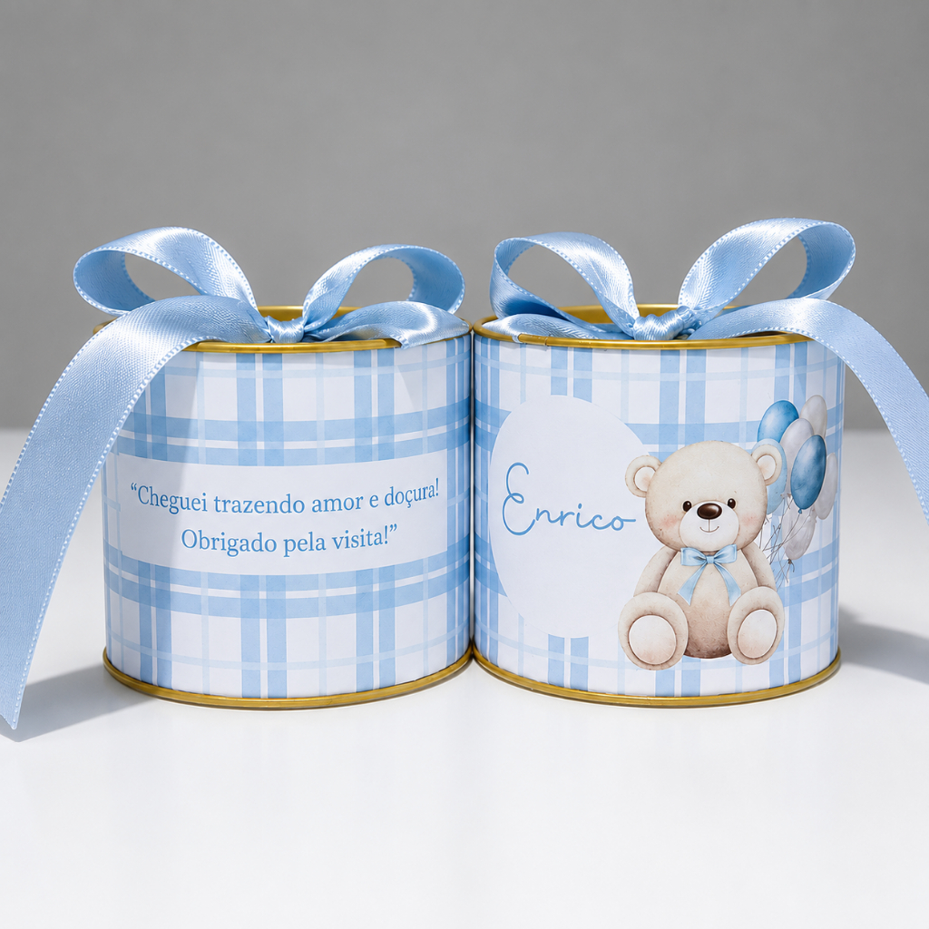 Kit Tubolata Personalizada 5x6 | Lembrancinha Xadrez Azul Bege Nude Rosa Urso Maternidade, Chá de Bebê | Diversos Temas