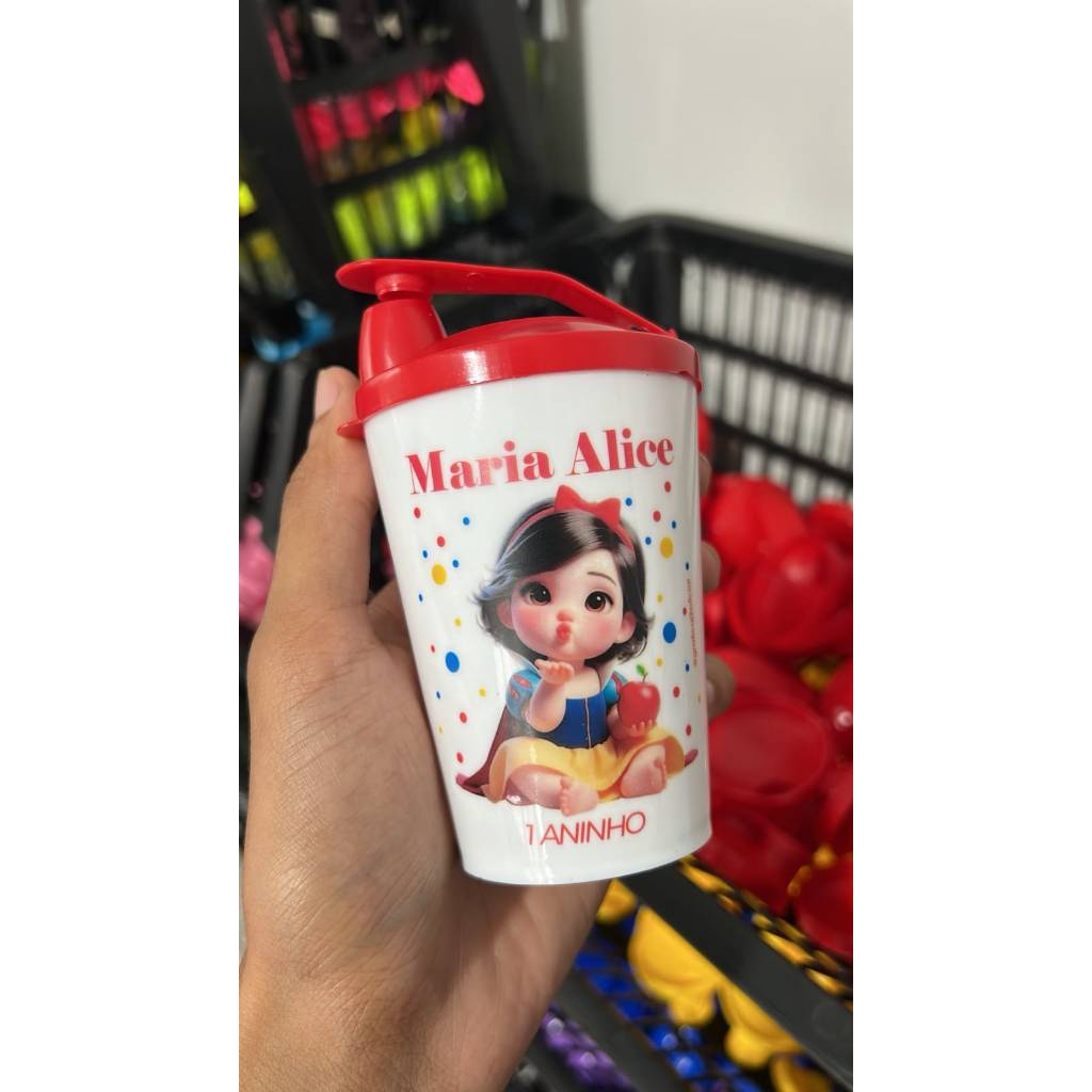 Detalhes do Kit brinde copo personalizado baby shake de 220ml acrílico em qualquer tema para sua festa ou evento