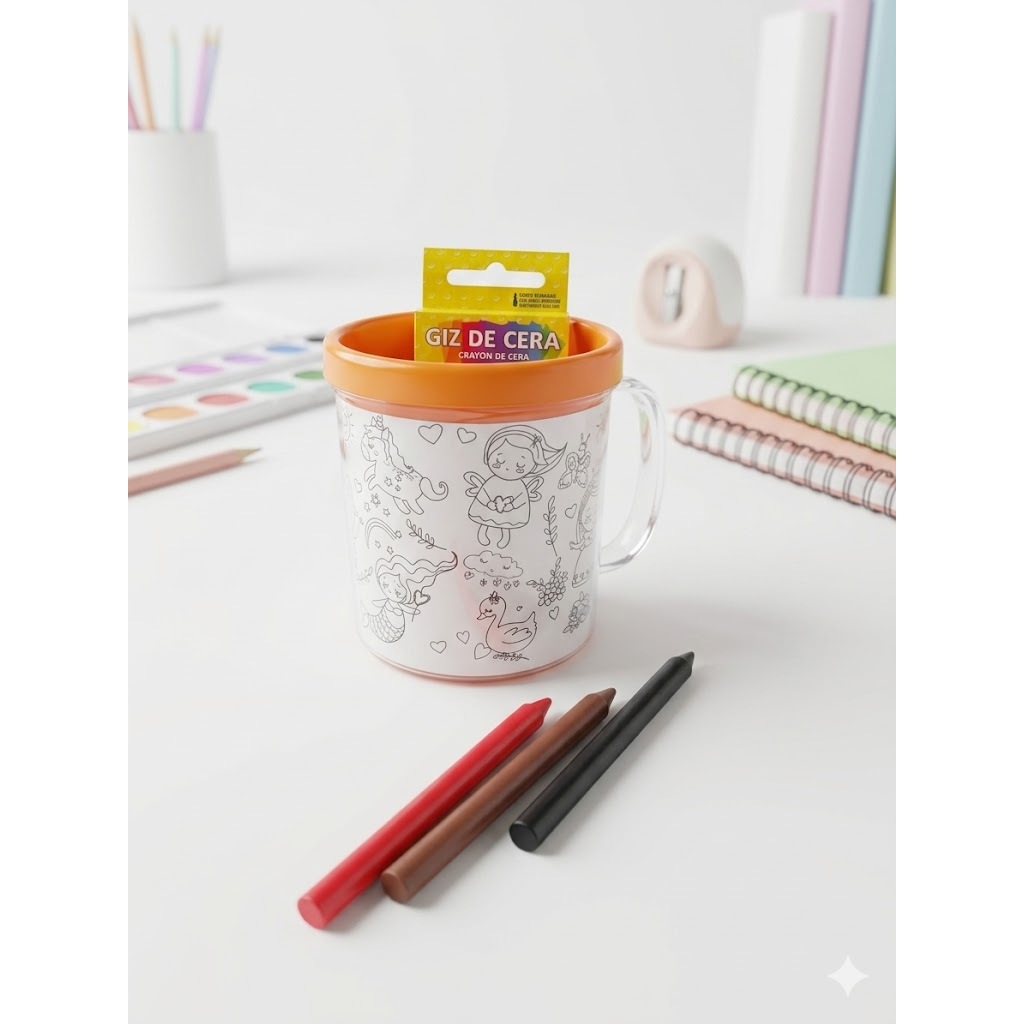 Kit Canecas Acrílicas Coloridas Personalizadas Vamos Colorir Rosca Resistente Lembrancinhas Festa Infantil Educativo Cor