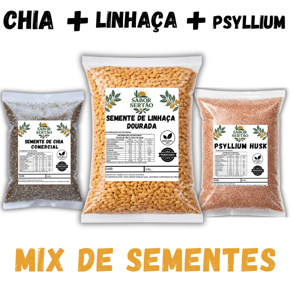 Kit Mix de Sementes Chia Linhaça Psyllium