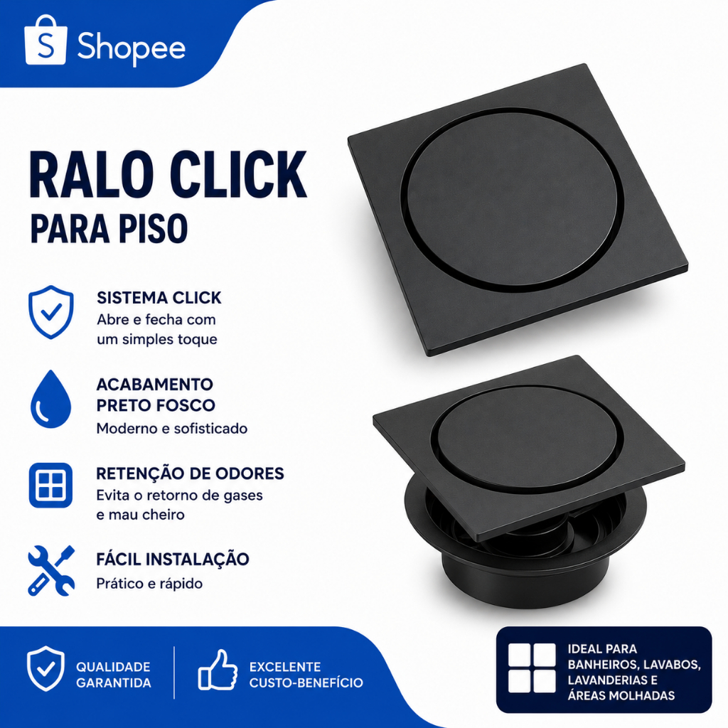 Ralo Para Banheiro 10x10 Click Preto Fosco Inteligente Preco
