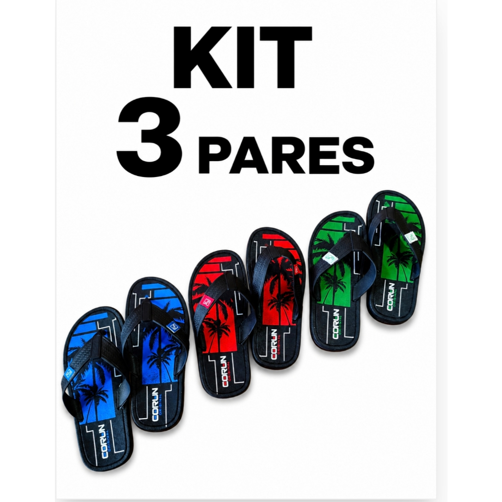 Kit 03 Pares  chinelo masculino sandália masculino chinela masculina promoção