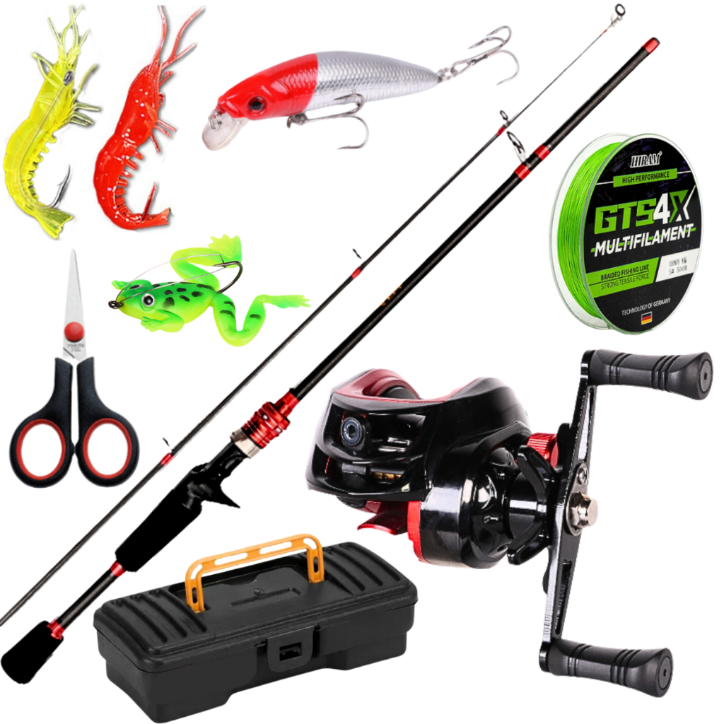 Carretilha de Pesca Anti cabeleira 19 Rolamentos Vara de Fibra de Carbono 1,80m Isca Artificial Kit