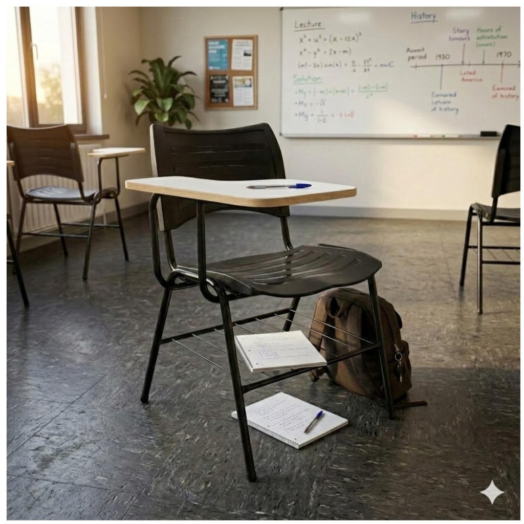 Cadeira Universitária Escolar com Prancheta em MDF com Porta Livros Várias Cores