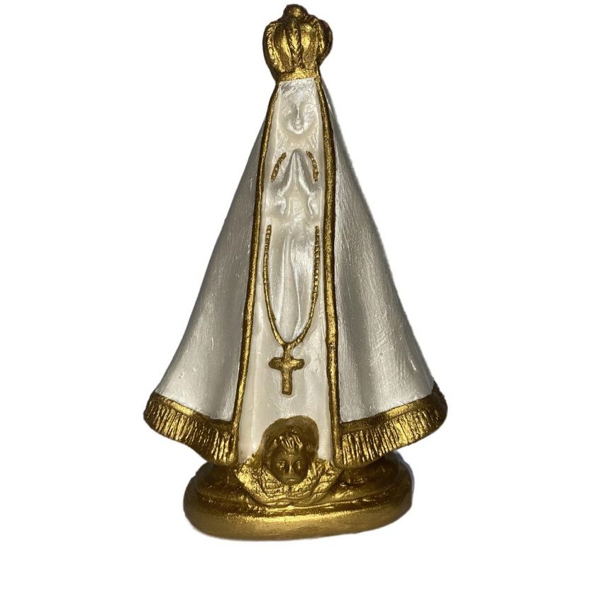 Imagem Nossa Senhora Aparecida 20 cm em Gesso Manto Branco com Pérolas Decorada