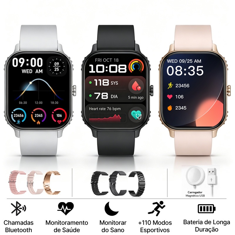 smartwatch relogio feminino masculino Hancdon JU105 1000mah bateria 30 dias Chamada Bluetooth IP68 à Prova d'Água