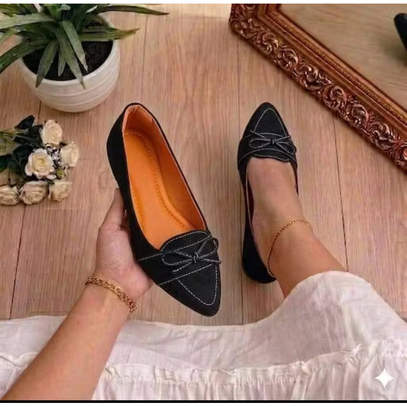 Sapatilha MocassimFeminina Confortável Bico Fino Laço  Elegante Para Trabalho e Dia a Dia