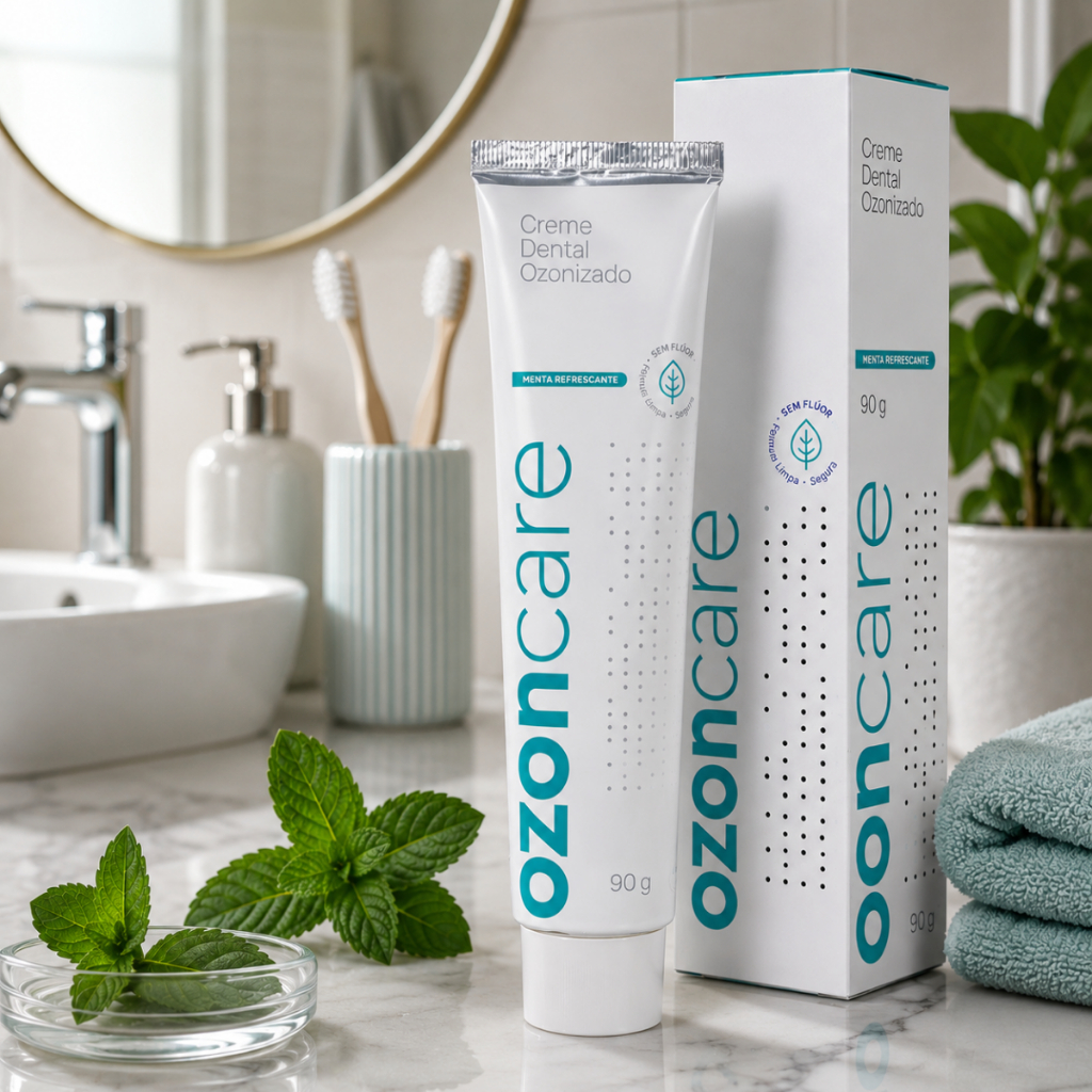 Detalhes do Kit 5 Creme Dental Ozonizado Natural Menta Sem Flúor 90g - Ozoncare