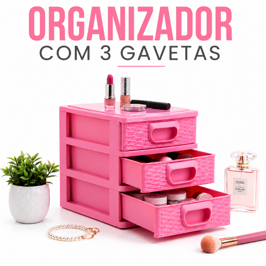 Gaveteiro Organizador de Mesa 3 Gavetas  Porta Joias, Costura, Escritório e Acessórios