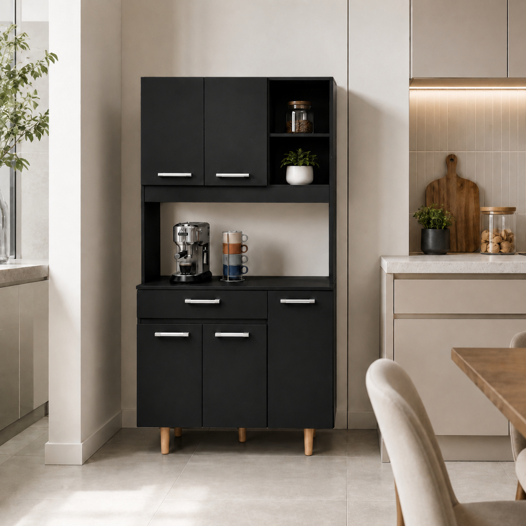 Gabinete de Cozinha Multiuso com Gaveta e Nichos Compacto Ideal Para Pequenos Espaços